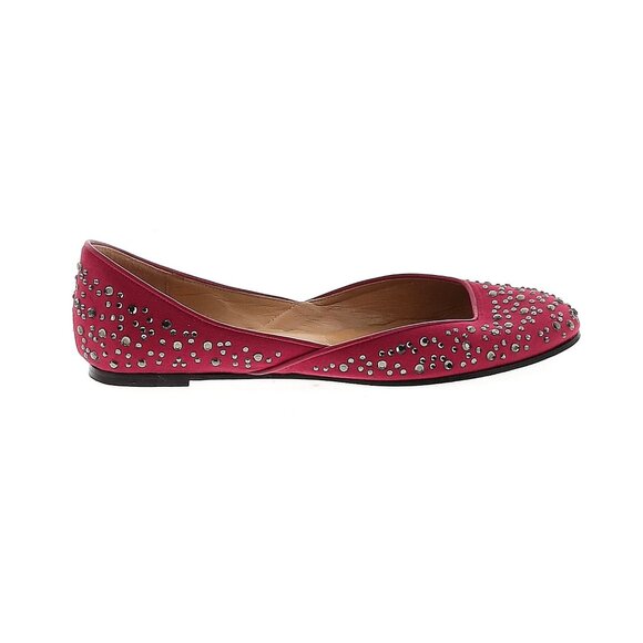 VALENTINO GARAVANI Red Satin Crystal Embellishments Flats EU 37 Bedazzled Ballet - Picture 1 of 11